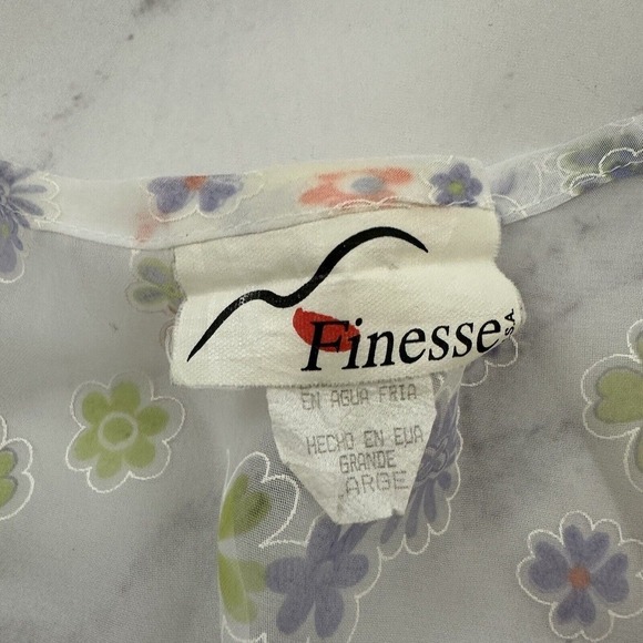 Finesse Womens Vintage Y2k Babydoll Top Size L White Purple Floral Sheer - Picture 6 of 11